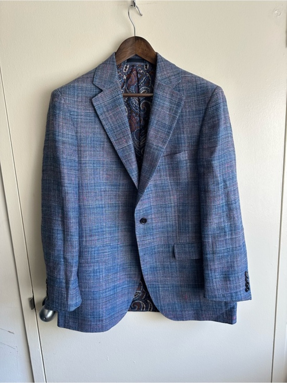 Bespoke Scabal Saville Row Silk Blue Linen Blend Blazer Made in Germany EU52